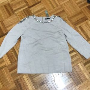 J Crew jeweled Sweater oatmeal beige M
